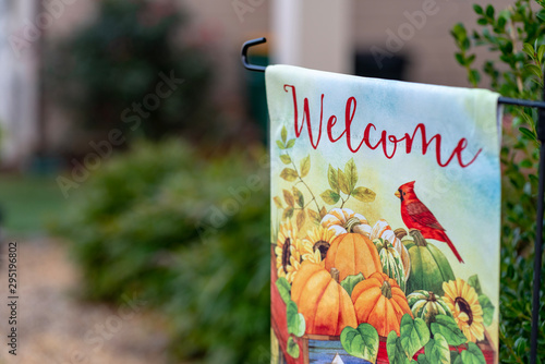 Welcome Flag in Garden