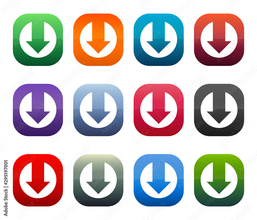Down arrow icon shiny square buttons set illustration design Down arrow icon shiny square buttons set illustration design