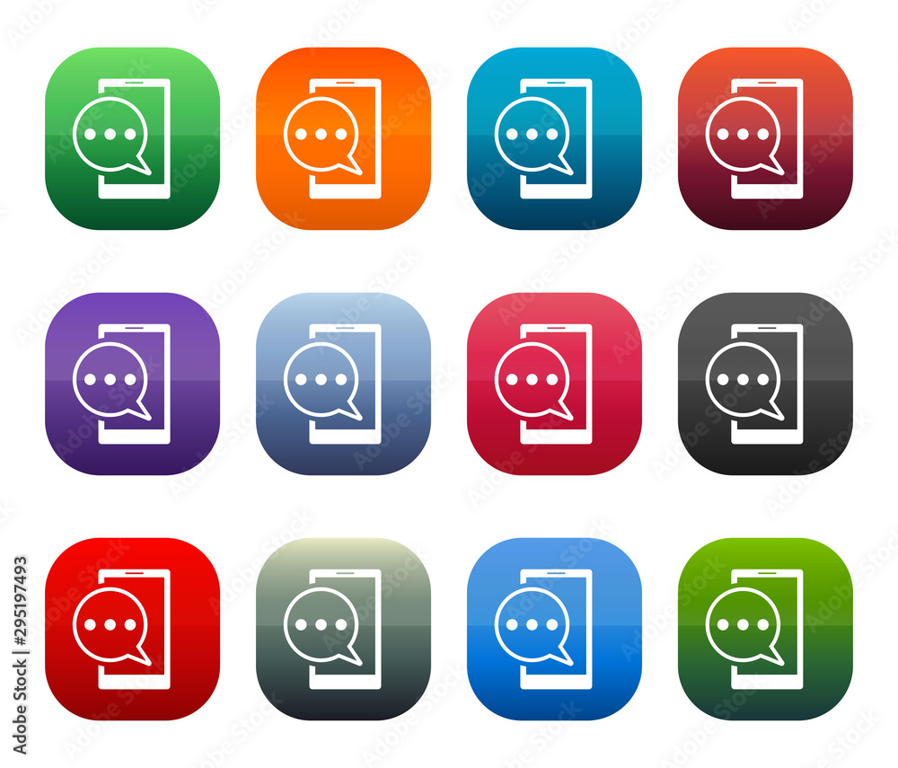 Text message phone icon shiny square buttons set illustration design Text message phone icon shiny square buttons set illustration design