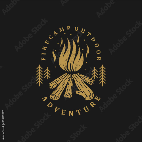 Bonfire logos for wild adventure activities, with elements of fire and firewood with vintage and rugged logo styles