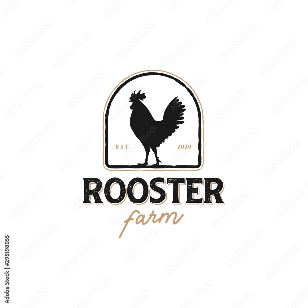 Obraz premium The logo of a rooster with a classic model for product labels, hens, laying hens, chicken farms, chicken meat sellers, chicken restaurants