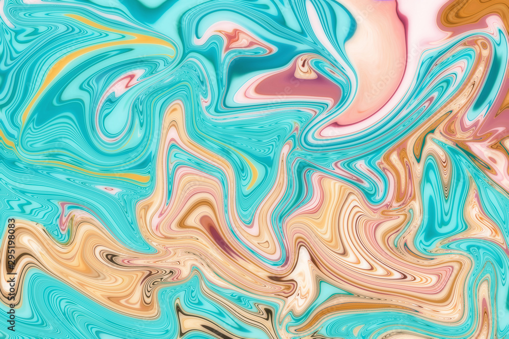 Digital fluid art design, imitation of marble stone or liquids. Tender colorful and contrast abstract background