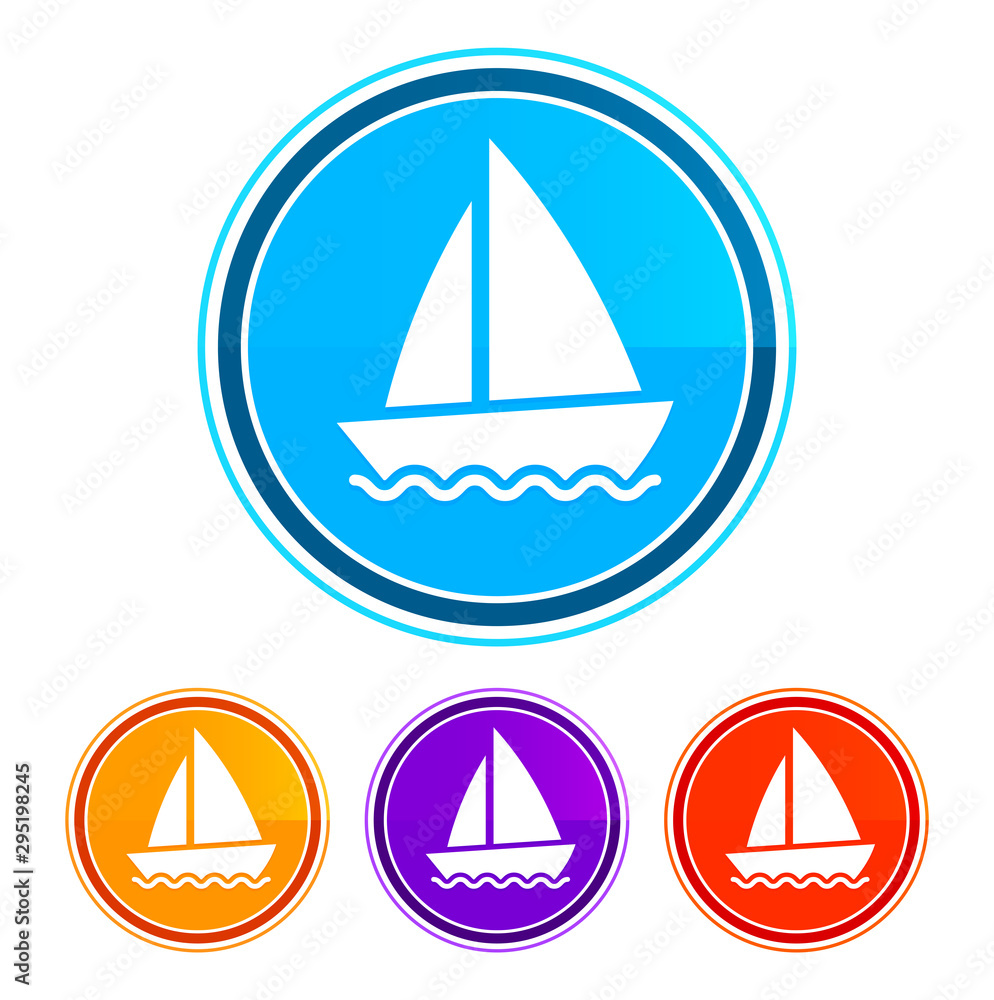Sailboat icon flat design round buttons set illustration design