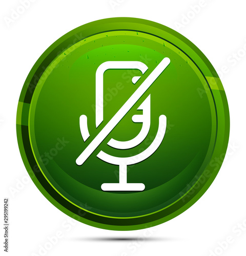 Mute microphone icon glassy green round button illustration