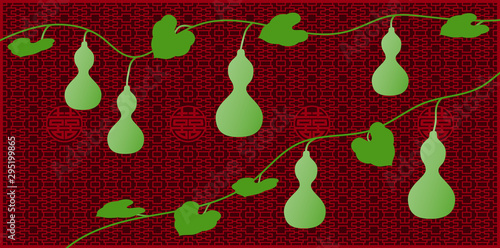 瓢箪と中国的格子模様