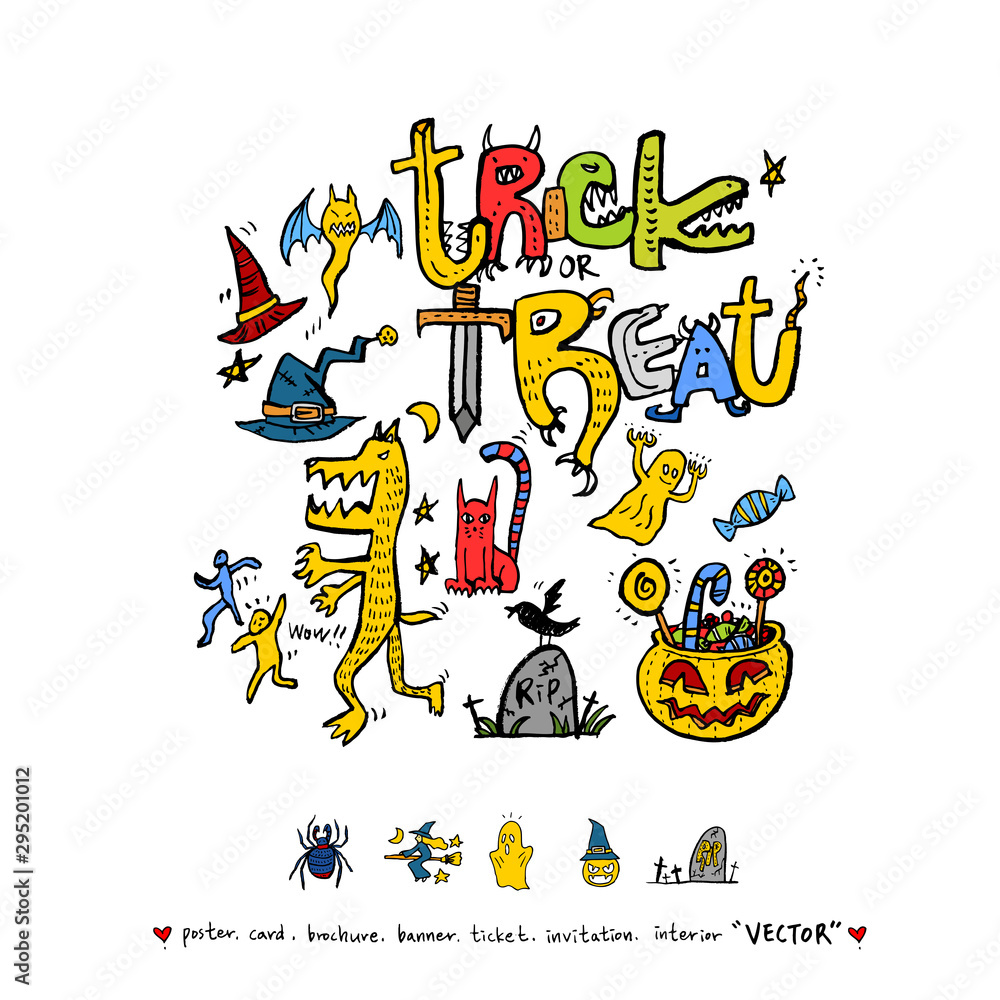 Fototapeta premium (정사각)할로윈 포스터 / 손으로 그린 할로윈 그림