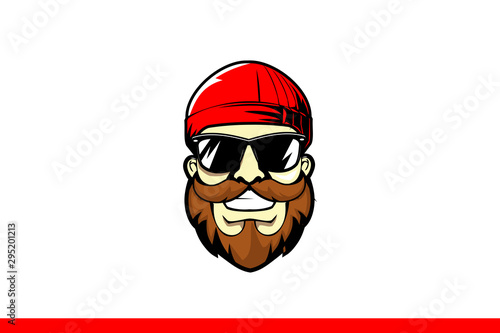 bearded man head cartoon with sunglasses