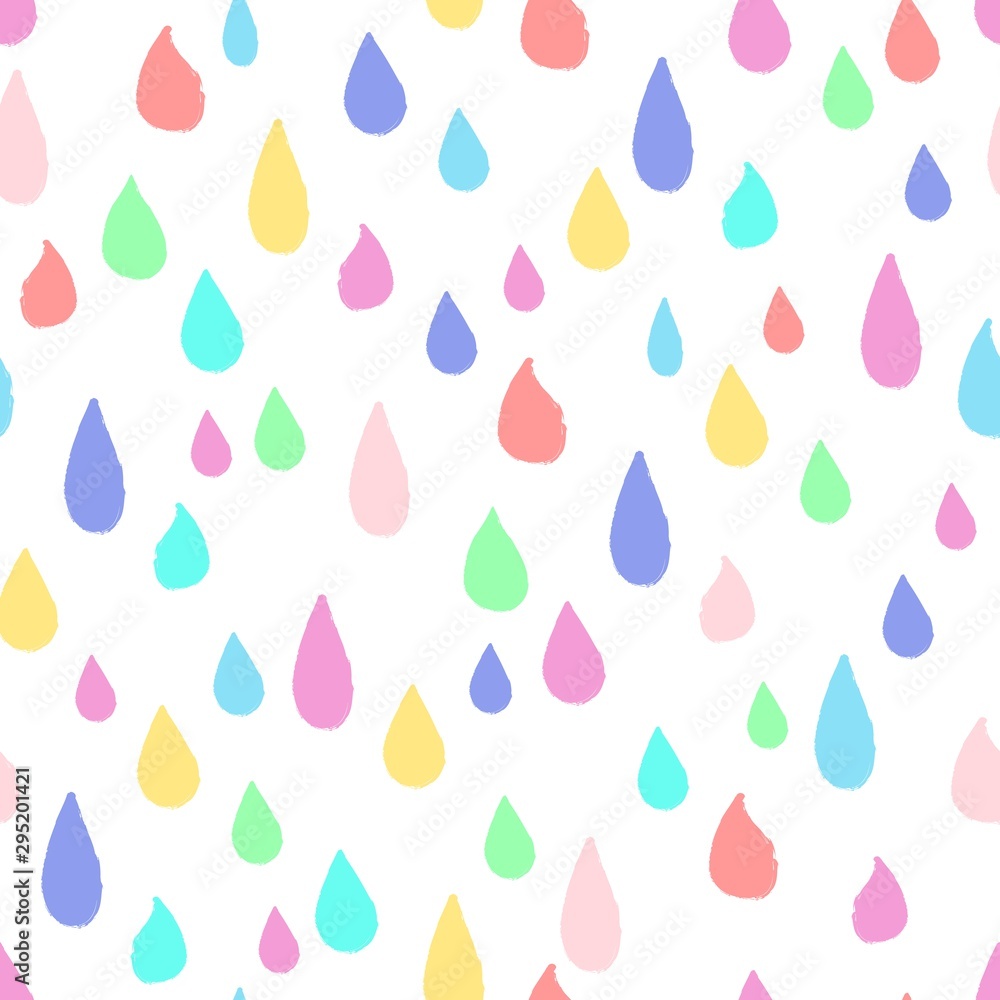 Seamless repeat pattern with all over colorful bright rain tear drops on a white background Seamless repeat pattern with all over colorful bright rain tear drops on a white background