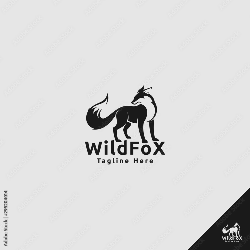 Fox Logo with silhouette style use wild animal hunter concept looking at back Fox Logo with silhouette style use wild animal hunter concept looking at back