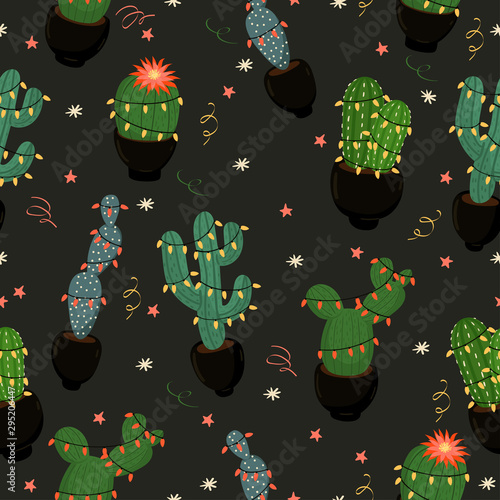 Christmas cacti. New Year seamless pattern. eps 10