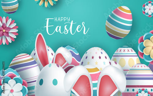 Vector background for Easter. Template. Rabbit ears sticking out of the grass. Vector illustration