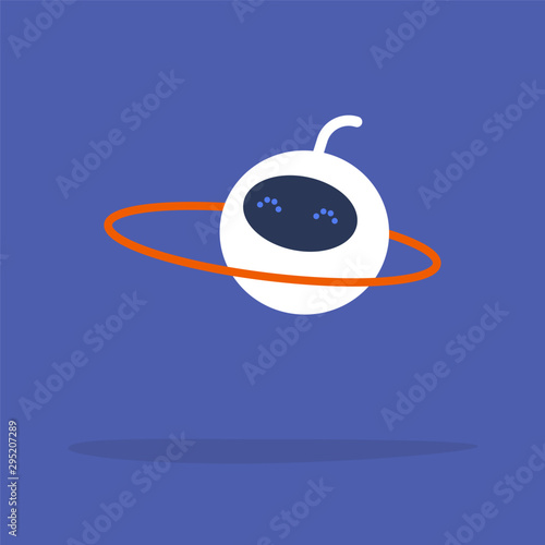 Entertainment technologies, Cute white robot twirling a hoop