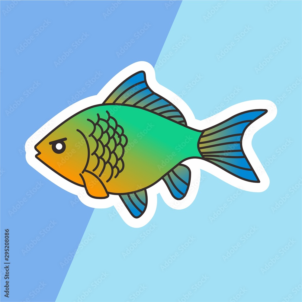 Fish Icon, Cute Cartoon Funny Character, Swim in Water – Flat 