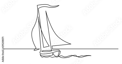 continuous line drawing of yacht sailing on windy weather across ocean