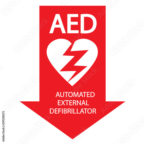 AED,automated external defibrillator / aed sign with heart and electricity symbol flat vector icon
