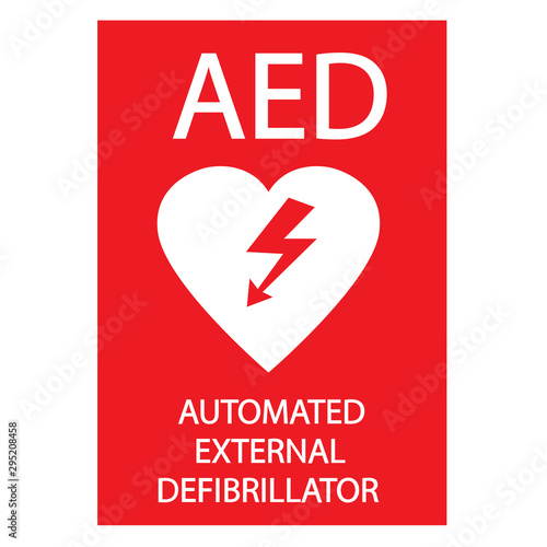 AED,automated external defibrillator / aed sign with heart and electricity symbol flat vector icon
