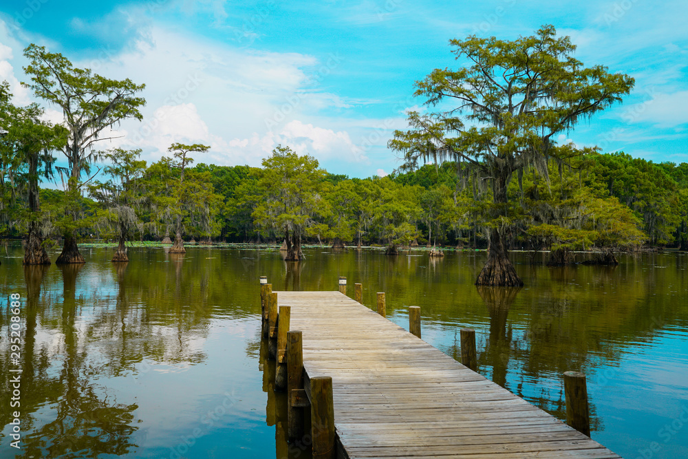 Fishing pier over Caddo Lake near Uncertain, TX Fishing pier over Caddo Lake near Uncertain, TX
