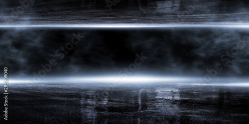 3D rendering abstract dark empty scene wet asphalt and smoke on black background