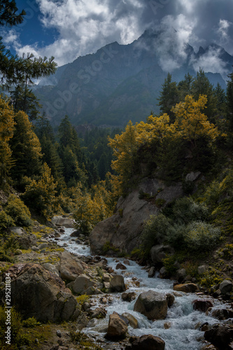 Autumn Colours and a Glacier River near Shimla,Himachal Pradesh,India