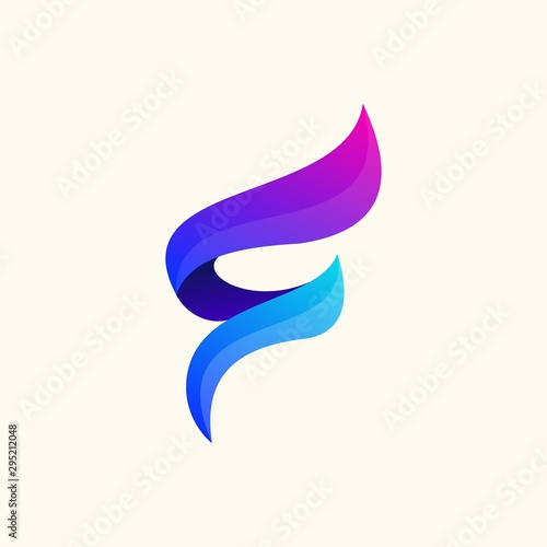 letter f logo design with full geometry and color styles.