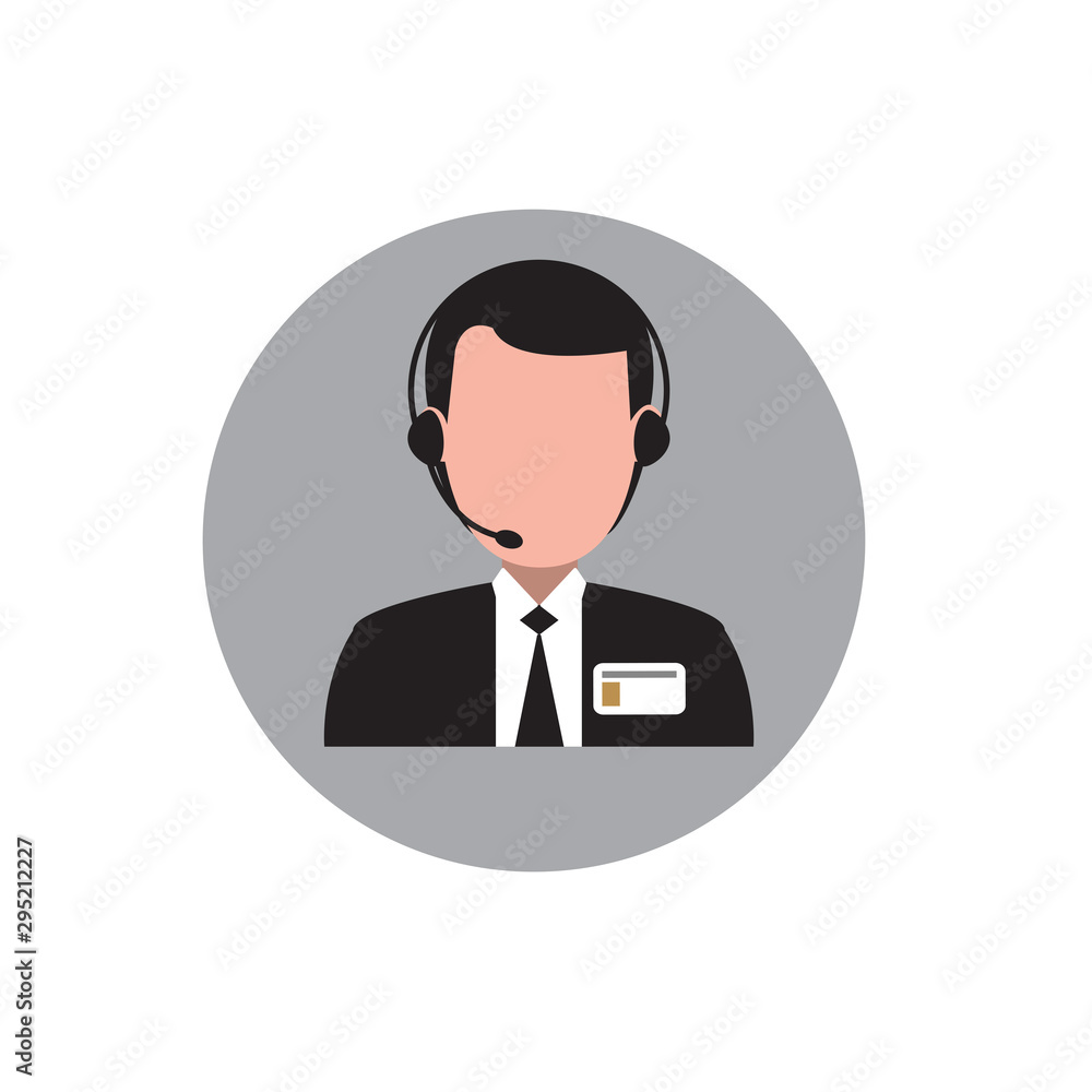 call center operator with headset black web icon. vector illustration