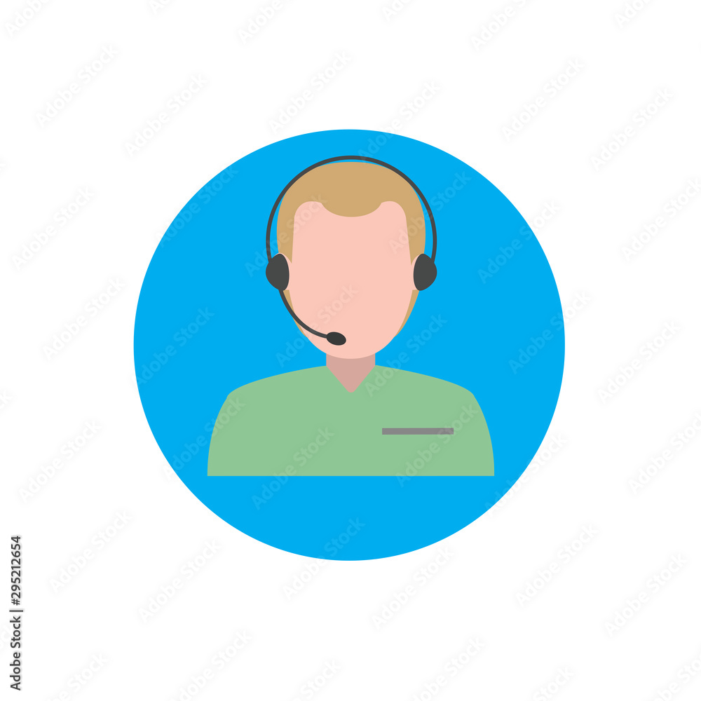 call center operator with headset black web icon. vector illustration