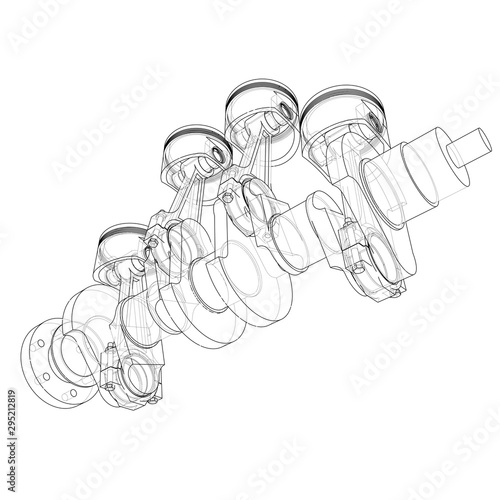 Engine pistons outline. Vector rendering of 3d