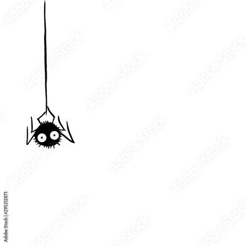 Cute spider on the web. Hand drawn. Isolated on white background. Halloween illustration	