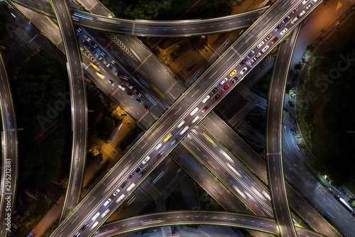 The Shuangqiao Overpass in Nanjing City in the Night Seen from Above