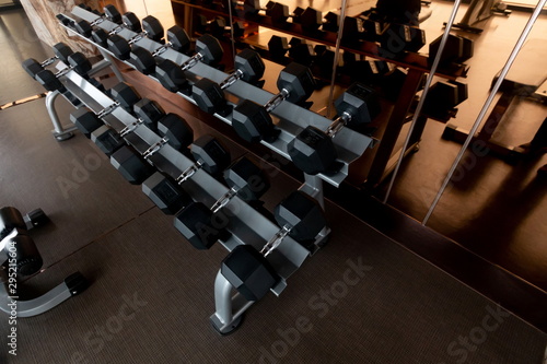 dumbbells many heavyweight sizes in fitness gym