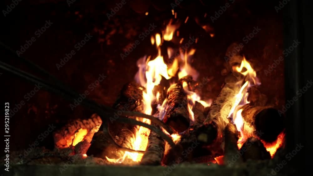 Slow Motion close up of burning flames on open fireplace Slow Motion close up of burning flames on open fireplace