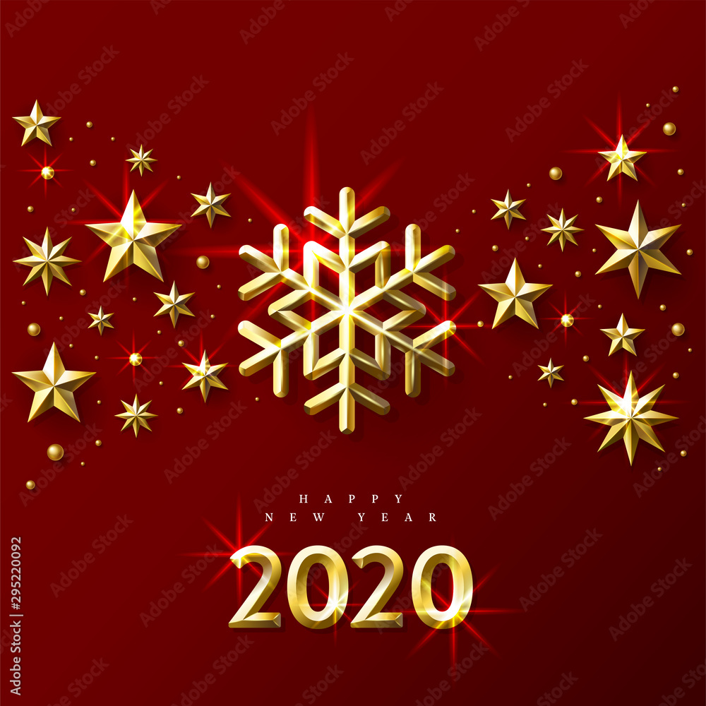 Happy New Year 2020 Snowflake on Red Vector Illustration Happy New Year 2020 Snowflake on Red Vector Illustration