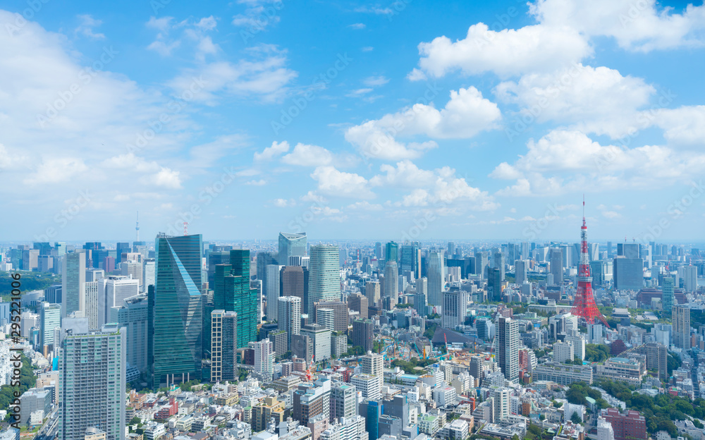 東京風景　2019年9月　東京タワー＆東京スカイツリーを望む大都会