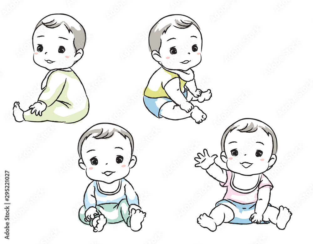 Set with cute babies. Various poses of baby under the age of one. Vector illustration. Set with cute babies. Various poses of baby under the age of one. Vector illustration.