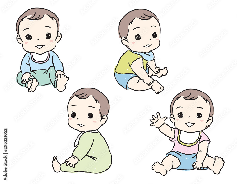 Set with cute babies. Various poses of baby under the age of one. Vector illustration. Set with cute babies. Various poses of baby under the age of one. Vector illustration.