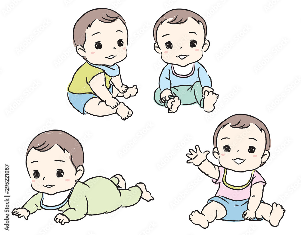 Set with cute babies. Various poses of baby under the age of one. Vector illustration. Set with cute babies. Various poses of baby under the age of one. Vector illustration.