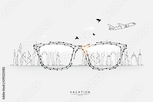 The particles, geometric art, line and dot of eyeglass