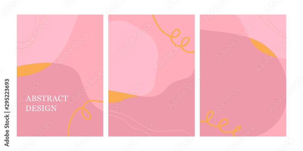 Fototapeta premium Set of modern design template with abstract organic shapes in pastel pink colors. Minimal stylish background for brochure, flyer, banner, poster and branding design. Vector illustration