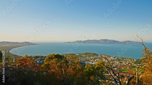 top of castle hill and magnetic island view in Townsville city. view point of australia coastline and great barrier reef photo