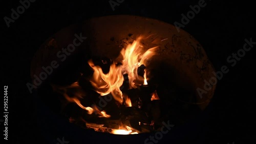 fire in fireplace at night