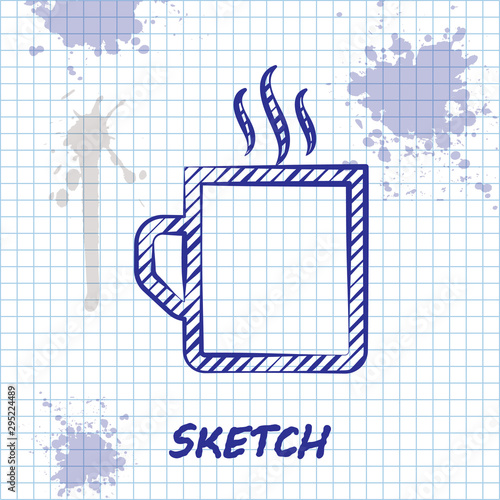 Sketch line Coffee cup flat icon isolated on white background. Tea cup. Hot drink coffee. Vector Illustration