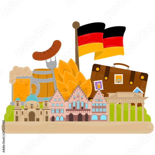 View of traditional german objects with famous buildings. Travel to Germany - Vector