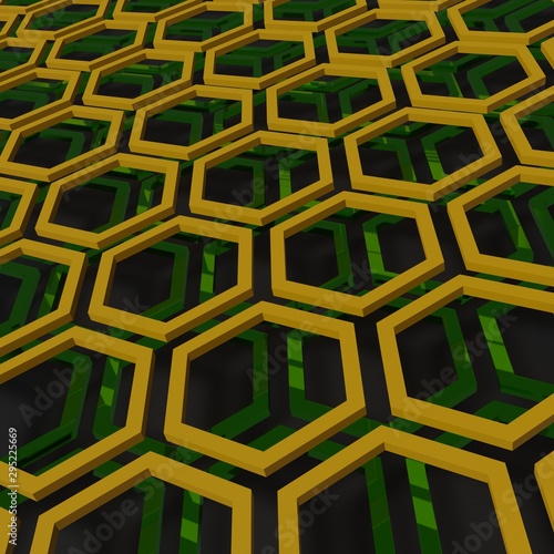 Hexagons background geometry yellow and green 3d render