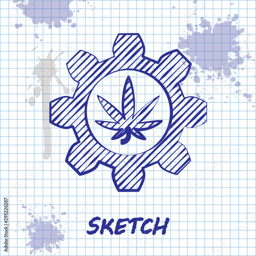 Sketch line Chemical test tube with marijuana or cannabis leaf icon isolated on white background. Research concept. Laboratory CBD oil concept. Vector Illustration