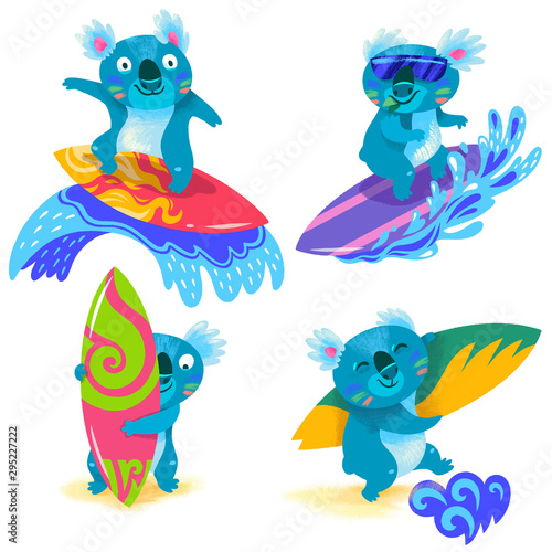 Canvas Print Collection of hand drawn surfing koalas