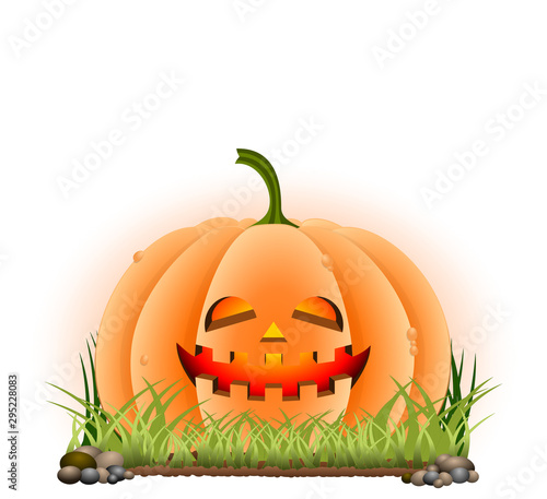 Hallowenn cartoon pumpkin on grass