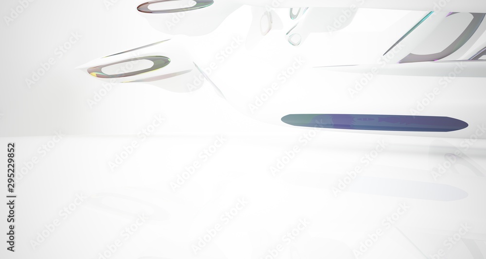 Abstract architectural white and glass gradient color smooth interior of a minimalist house with large windows.. 3D illustration and rendering. Abstract architectural white and glass gradient color smooth interior of a minimalist house with large windows.. 3D illustration and rendering.