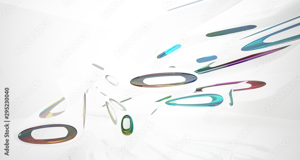 Abstract architectural white and glass gradient color smooth interior of a minimalist house with large windows.. 3D illustration and rendering. Abstract architectural white and glass gradient color smooth interior of a minimalist house with large windows.. 3D illustration and rendering.