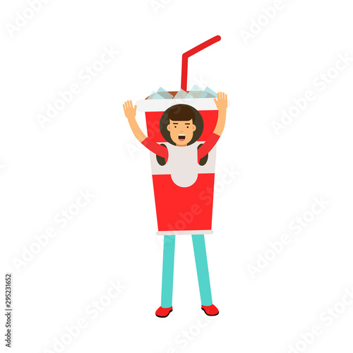 Young Guy Character Standing Wearing Coke Costume And Waving Hands Vector Illustration