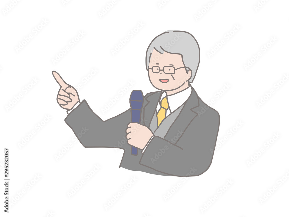 講演する年配の男性